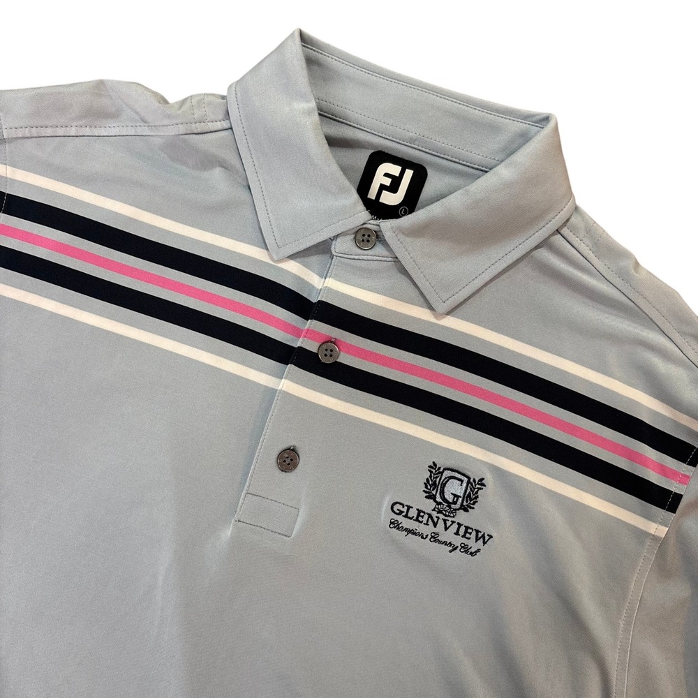 FOOTJOY Polo Shirt‎ Mens Large Gray Striped Performance Glenview Golf Logo